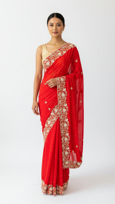 Pure Georgette Handwork Saree - House of Nepal