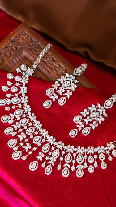 White American Diamond Necklace And Earring Iris