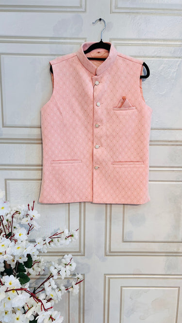 Pink Zari Embroidered Nehru Jacket - House of Nepal