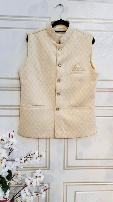 Dark Cream Zari Embroidered Nehru Jacket - House of Nepal