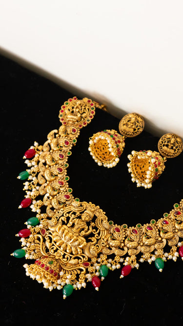 Brass Temple Jewellery Necklace with Earrings Madhavi