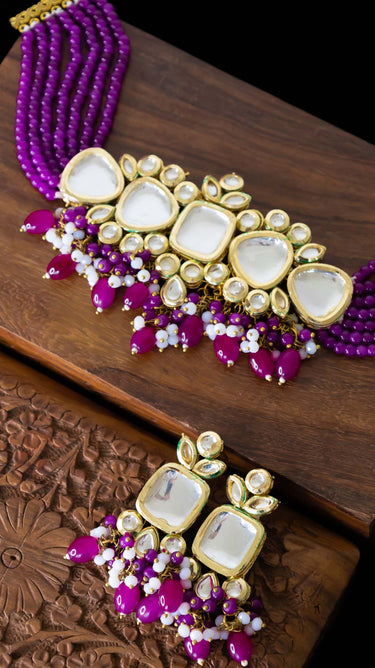 Tanvi Kundan Choker in Purplish Pink with Earrings