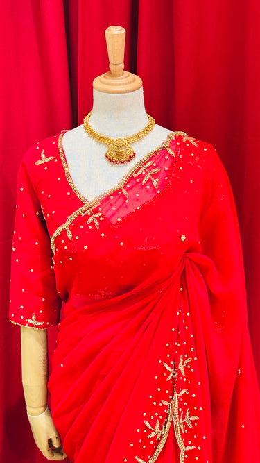 Bridal Red Handwork Saree Set