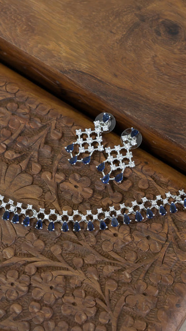 Navy Blue American Diamond Necklace And Earring Riana