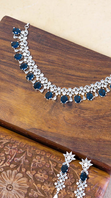 Blue American Diamond Necklace And Earring Rupi