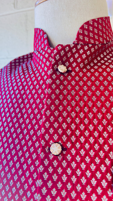 Maroon and Silver Brocade Waistcoat With Topi