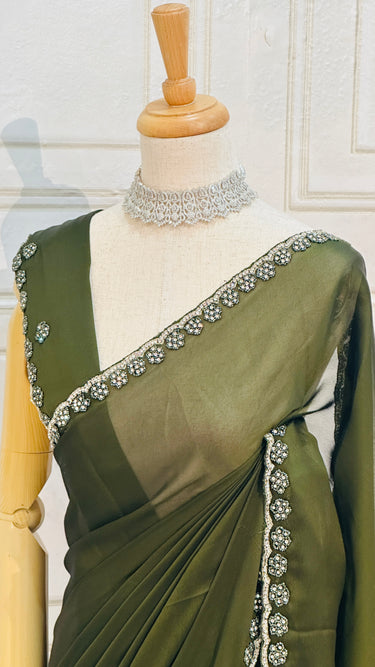Shining Georgette Saree with Border Handwork Aanya
