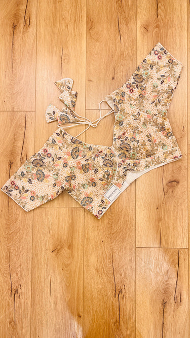 Multicolor Half Sleeve Blouse in White Base