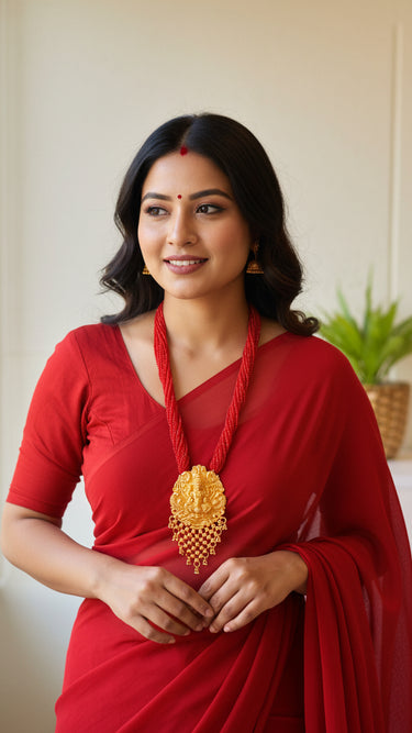 Gold Plated Hydro Crystal Temple Jewellery Tilhari Hibiscus - House of Nepal
