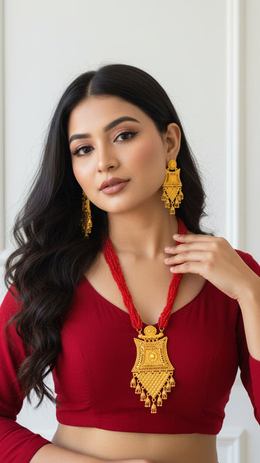 Gold Plated Hydro Crystal Tilhari With Earrings Iris - House of Nepal