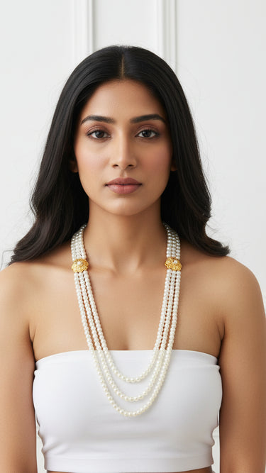White Pearl Gold Plated Necklace Chandra Haar Cassia - House of Nepal