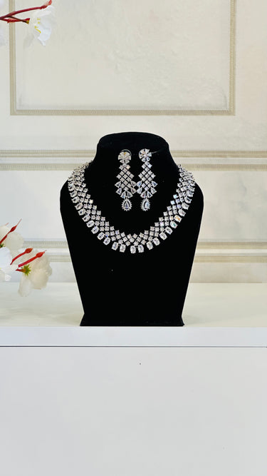White American Diamond Necklace With Earrings Radiant - House of Nepal