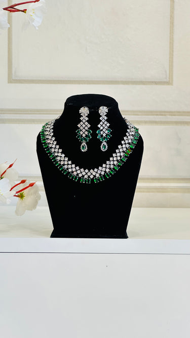 Emerald American Diamond Necklace With Earrings Radiant - House of Nepal