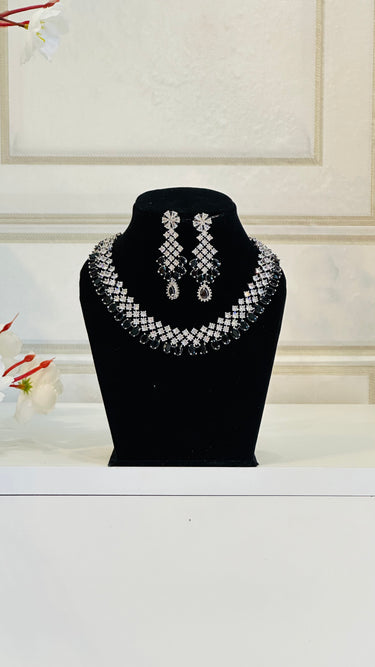 Black American Diamond Necklace With Earrings Radiant - House of Nepal