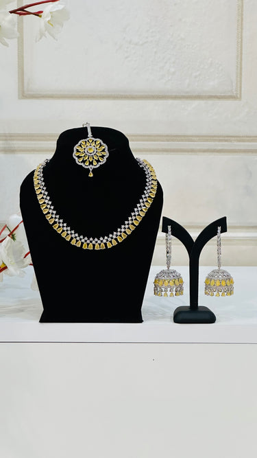 Yellow American Diamond Necklace With Earrings and Bindi GemCraft - House of Nepal
