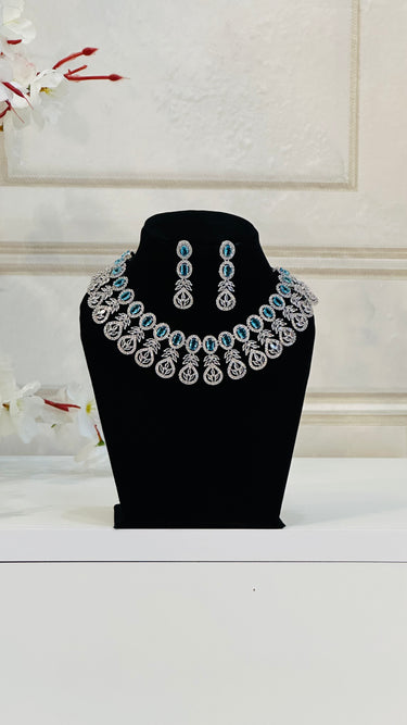 Blue American Diamond Necklace With Earrings JewelSculpt - House of Nepal