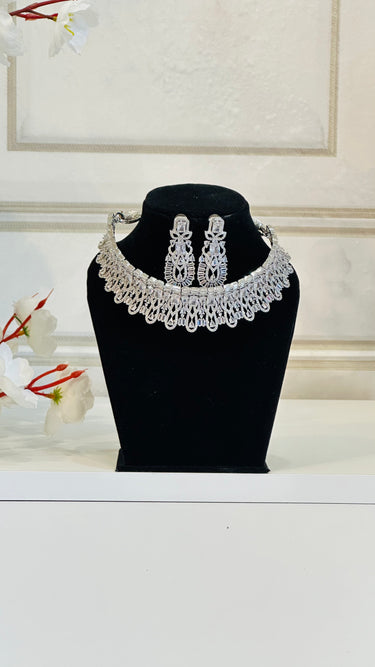 White American Diamond Necklace With Earrings Alpha - House of Nepal