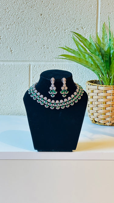 Emerald American Diamond Necklace With Earrings SparkStone - House of Nepal