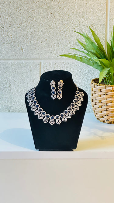 Sapphire American Diamond Necklace With Earrings Calla - House of Nepal