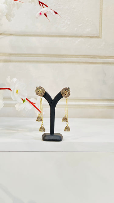 Wine Long Chain Tassel Jhumka Amaryllis - House of Nepal