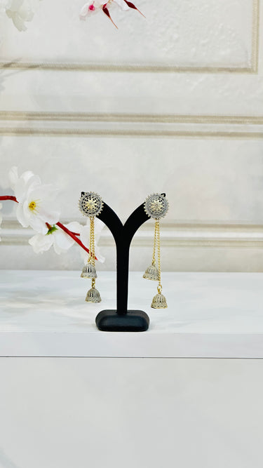 Grey Long Chain Tassel Jhumka Amaryllis - House of Nepal