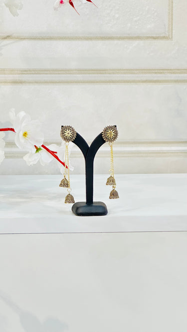 Black Golden Long Chain Tassel Jhumka Amaryllis - House of Nepal