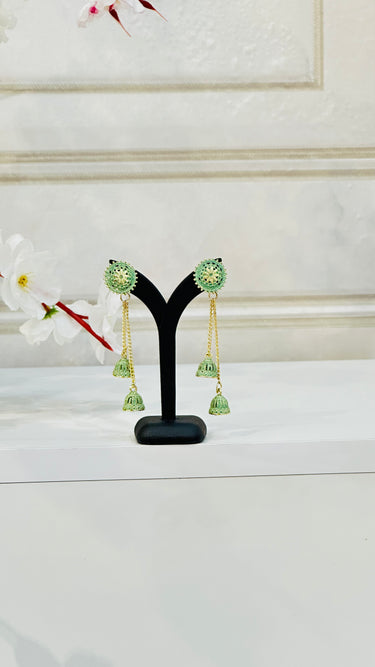 Light Aqua Long Chain Tassel Jhumka Amaryllis - House of Nepal