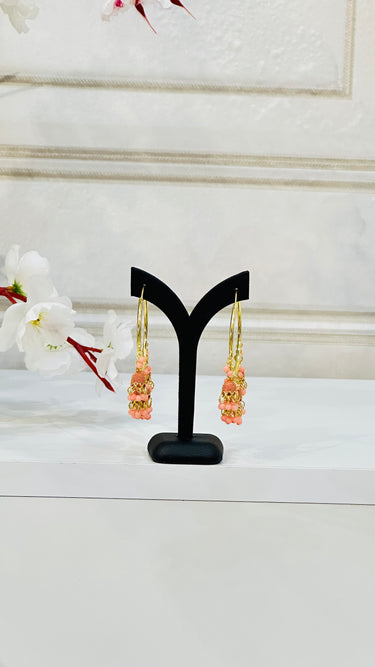 Peach Circular Hoop Jhumka With Beads Camellia - House of Nepal