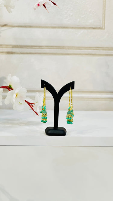 Turquoise Circular Hoop Jhumka With Beads Camellia - House of Nepal