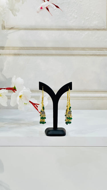 Green Circular Hoop Jhumka With Beads Camellia - House of Nepal