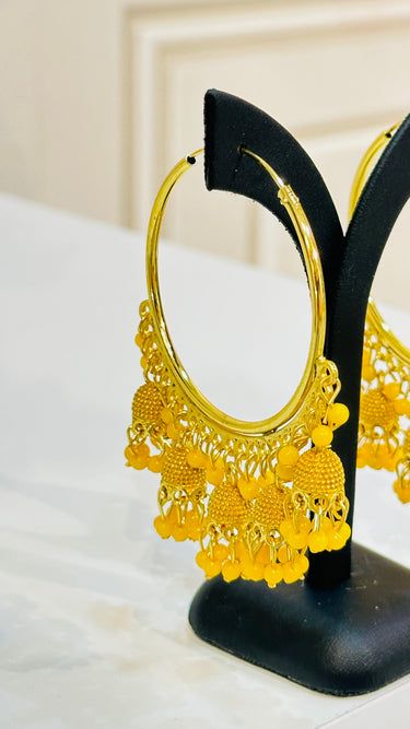 Yellow Circular Hoop Jhumka With Beads Camellia - House of Nepal