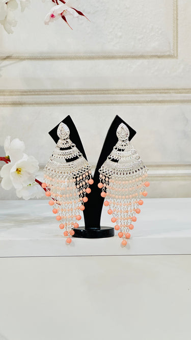 Peach Jhumka With Long Beads Flora - House of Nepal