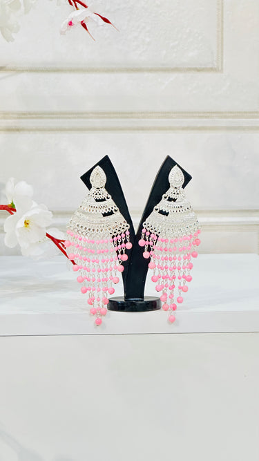 Light Pink Jhumka With Long Beads Flora - House of Nepal