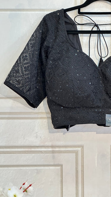 Half Sleeve Black Threadwork Boutique Blouse