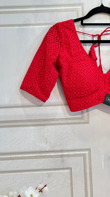 Half Sleeve Red ThreadWork Boutique Blouse