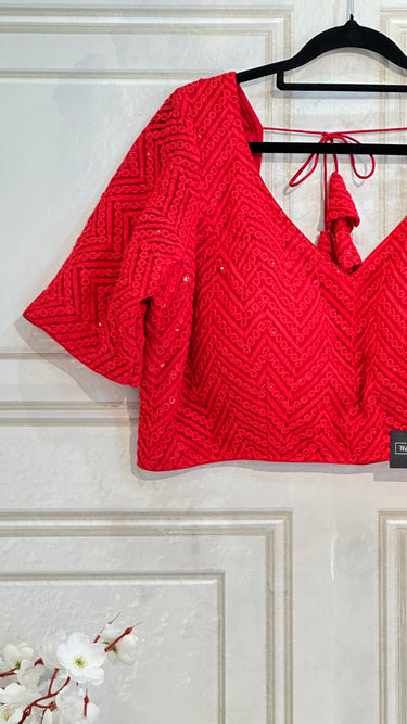 Half Sleeve Red Mirror Work Boutique Blouse