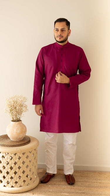 Wine Cotton Kurtha With Pajama Cassia - House of Nepal