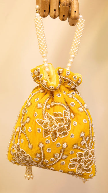 Yellow Bead Embroidered Hand Bag Jia - House of Nepal