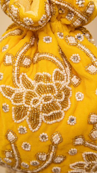 Yellow Bead Embroidered Hand Bag Jia - House of Nepal