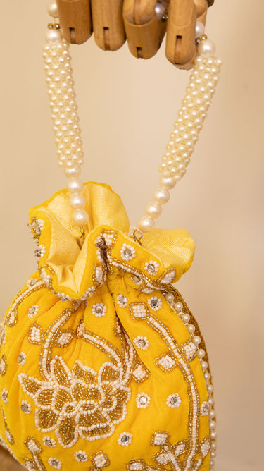 Yellow Bead Embroidered Hand Bag Jia - House of Nepal