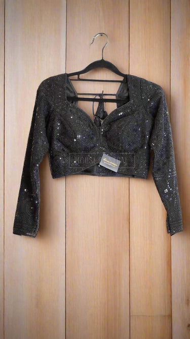 Black Chikankari Full Sleeve Blouse - House of Nepal