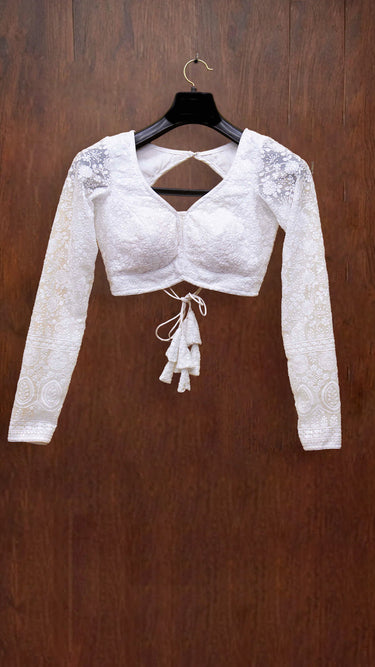 Full Sleeve White Chikankari Boutique Blouse