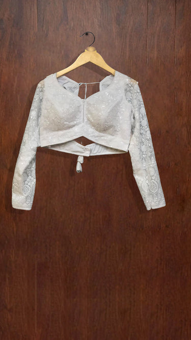 Full Sleeve White Chikankari Boutique Blouse - House of Nepal