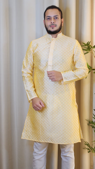 Silk Kurta Set Yellow - House of Nepal