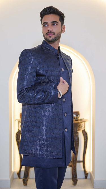 Jacquard Indo Western Set in Navy