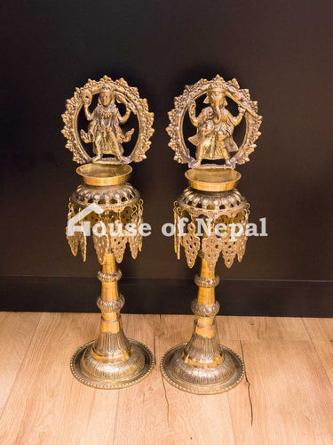 Brass Oil Lamp Panas Pair of Two - House of Nepal