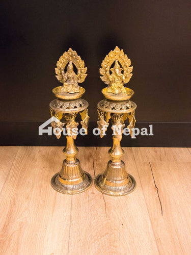 Brass Oil Lamp Panas Pair of Two - House of Nepal