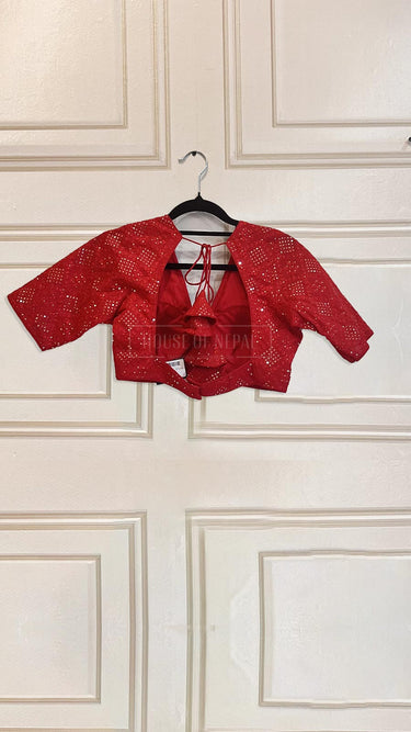 Half Sleeve Designer Blouse Red Perfection - House of Nepal