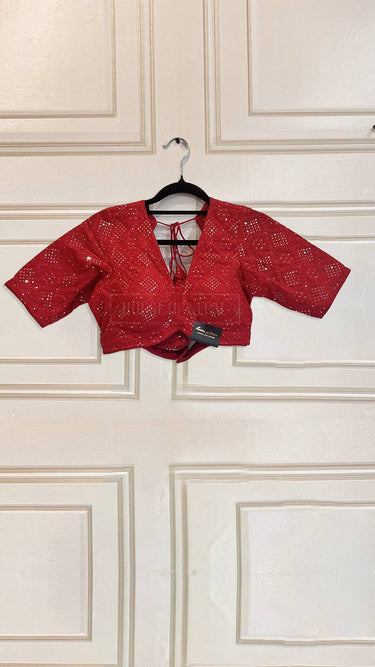 Half Sleeve Designer Blouse Red Perfection - House of Nepal