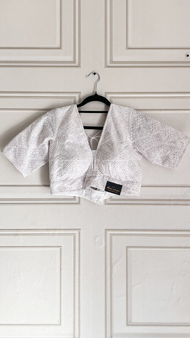 Half Sleeve Designer Blouse White Perfection - House of Nepal